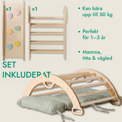 4i1 Montessori Klätterställning: Pikler Triangel + Klätterbåge + Rutschbräda + Kudde för Småbarn (1–3 År) – Ivory