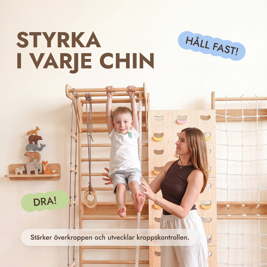 7-in-1 Klättervägg för barn: ribbstol, klätternät, räckstång & 3i1 gungset