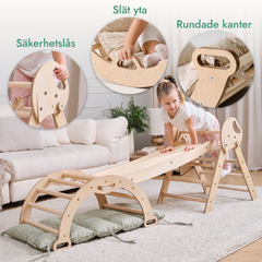 4i1 Montessori Klätterställning: Pikler Triangel + Klätterbåge + Rutschbräda + Kudde för Småbarn (1–3 År) – Ivory