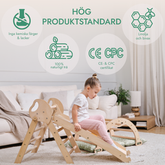 4i1 Montessori Klätterställning: Pikler Triangel + Klätterbåge + Rutschbräda + Kudde för Småbarn (1–3 År) – Ivory