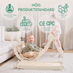 4i1 Montessori Klätterställning: Pikler Triangel + Klätterbåge + Rutschbräda + Kudde för Småbarn (1–3 År) – Ivory