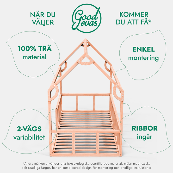 Montessori hus-säng för barn med staket