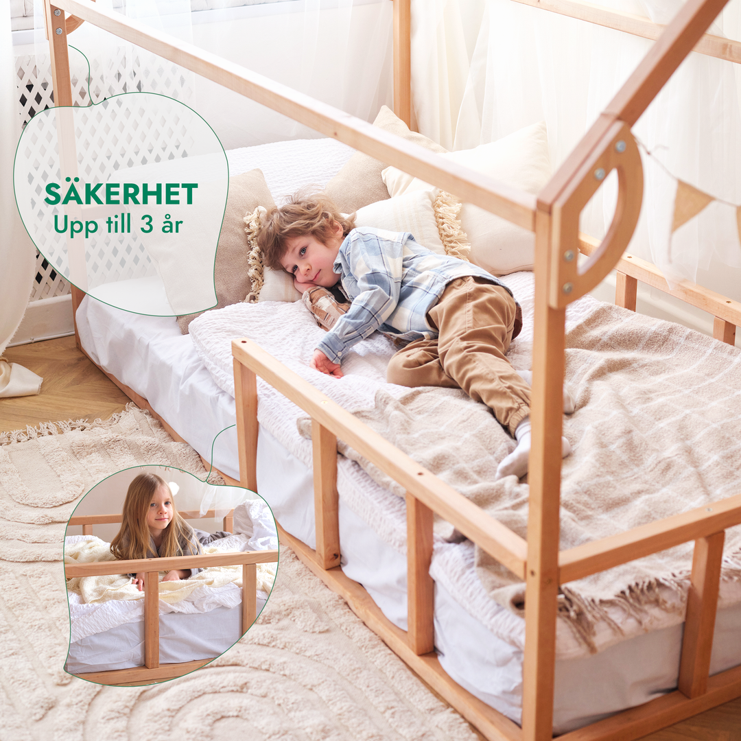 Montessori hus-säng för barn med staket