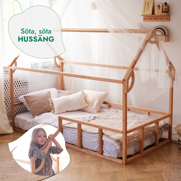 Montessori hus-säng för barn med staket