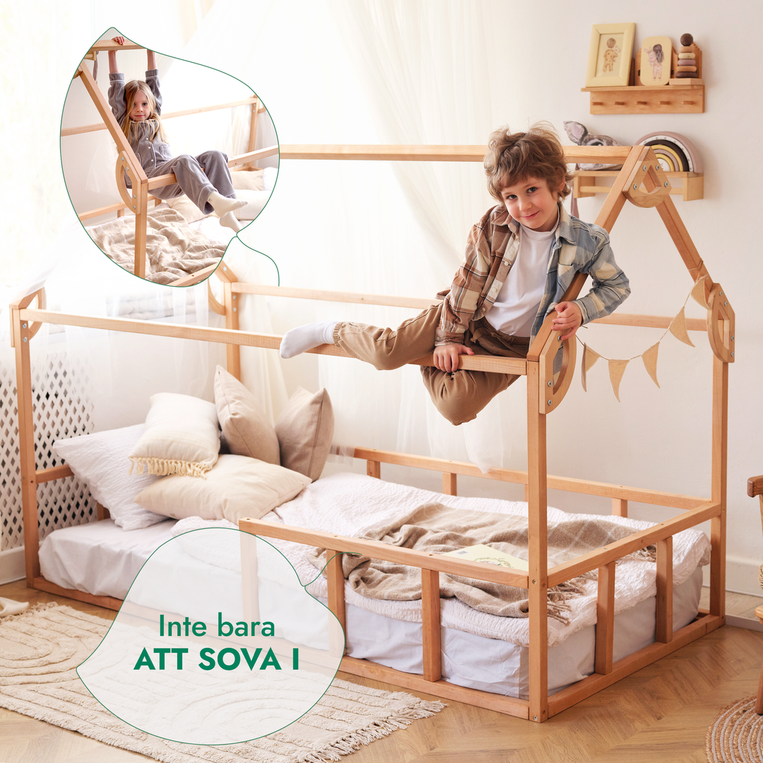 Montessori hus-säng för barn med staket