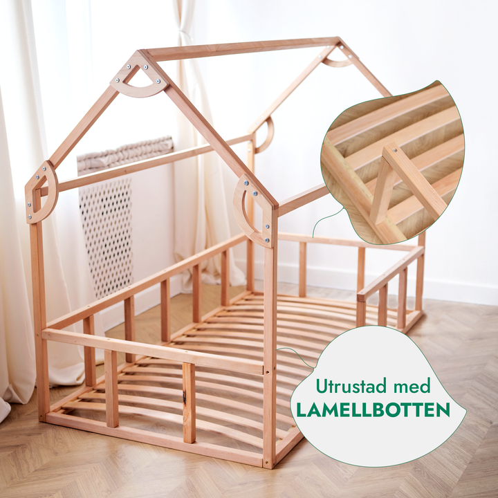 Montessori hus-säng för barn med staket