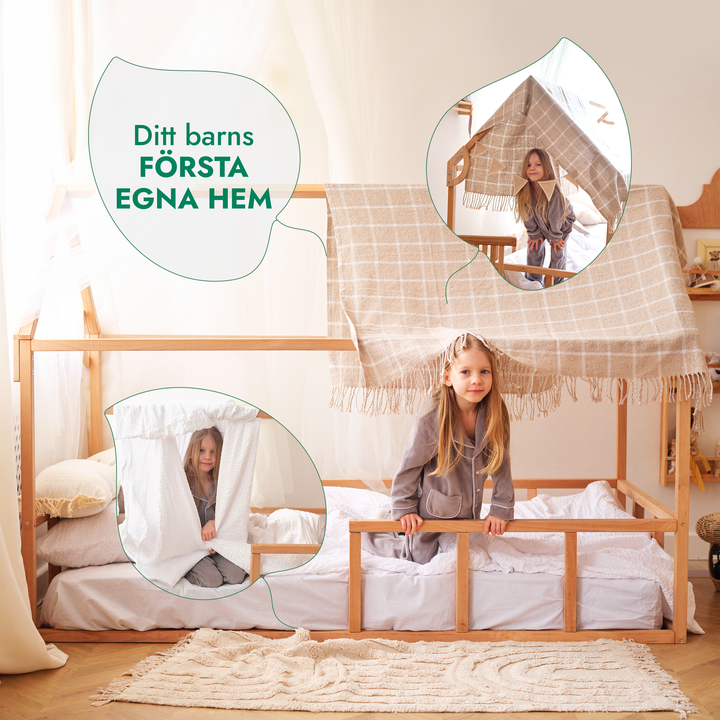 Montessori hus-säng för barn med staket