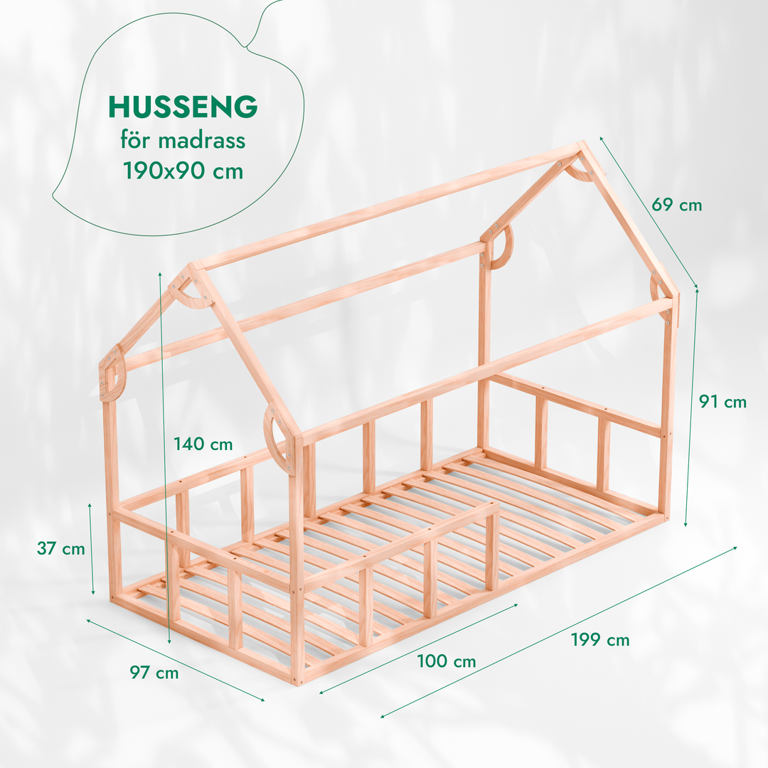 Montessori hus-säng för barn med staket