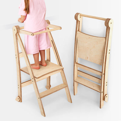 Montessori lärartorn: Fällbar trampstol för småbarn - Beige