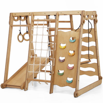 Inomhus Jungle Gym 6-i-1 för barn: lekplats + gunga + rutschkana + rep + stege