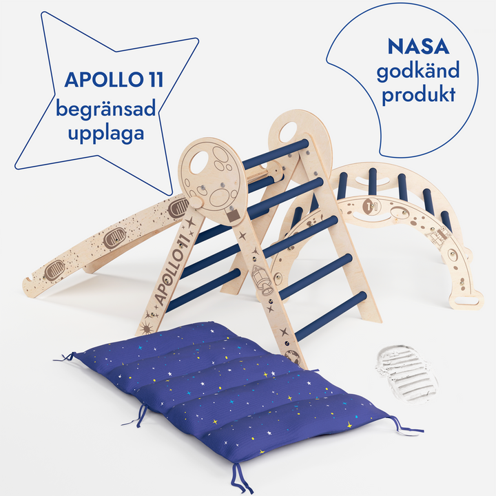 Klättersetet Apollo 4-i-1: Pikler-triangel, klätterbåge, rutschkana och kudde för små astronauter (1-3 år)