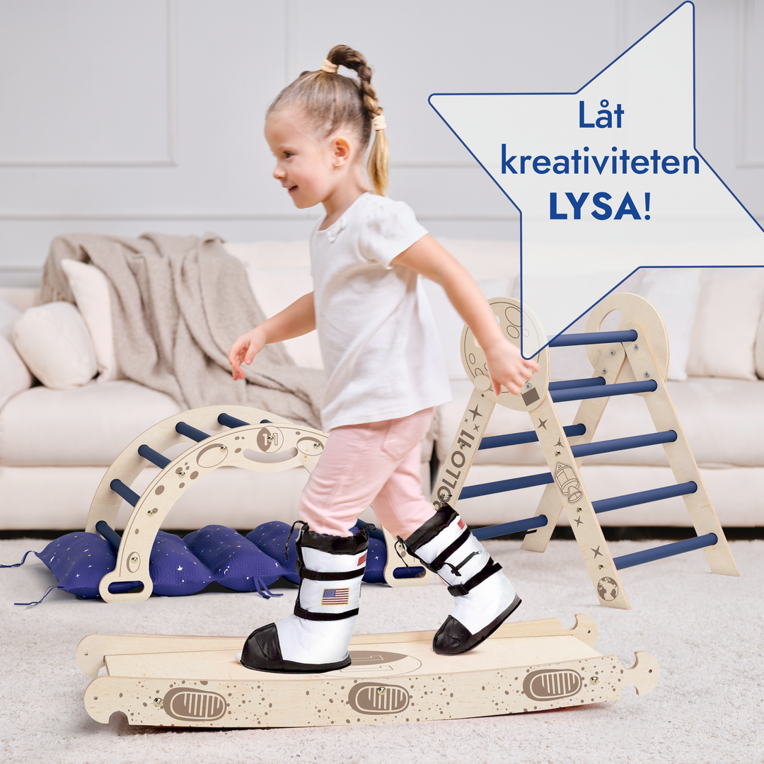Klättersetet Apollo 4-i-1: Pikler-triangel, klätterbåge, rutschkana och kudde för små astronauter (1-3 år)