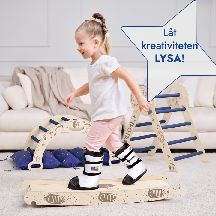 Klättersetet Apollo 4-i-1: Pikler-triangel, klätterbåge, rutschkana och kudde för små astronauter (1-3 år)