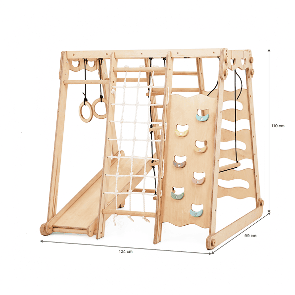 Inomhus Jungle Gym 6-i-1 för barn: lekplats + gunga + rutschkana + rep + stege