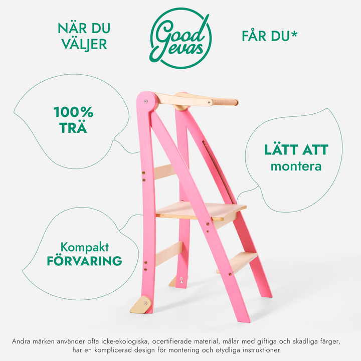Montessori lärartorn: Fällbar trampstol för småbarn - Rosa