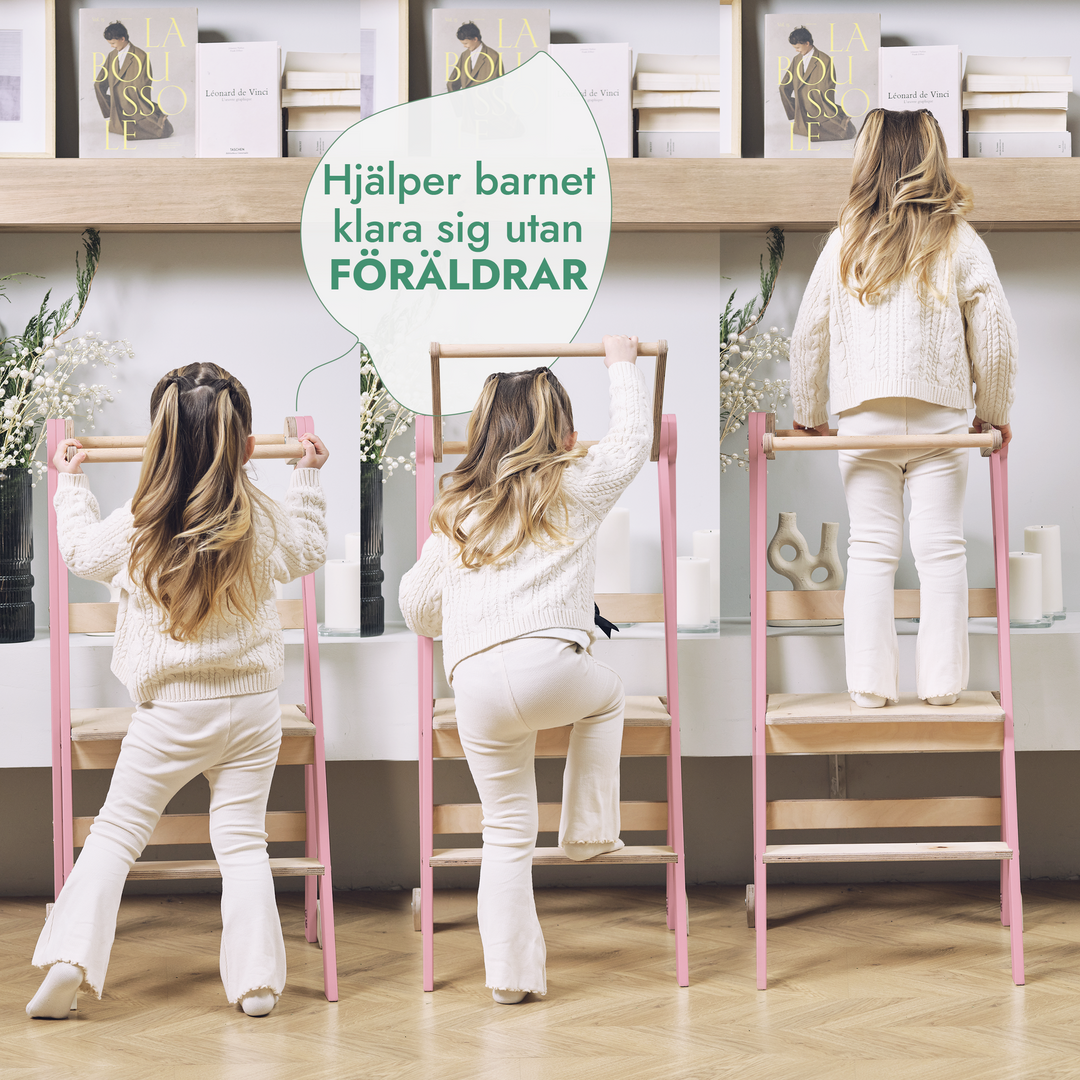 Montessori lärartorn: Fällbar trampstol för småbarn - Rosa