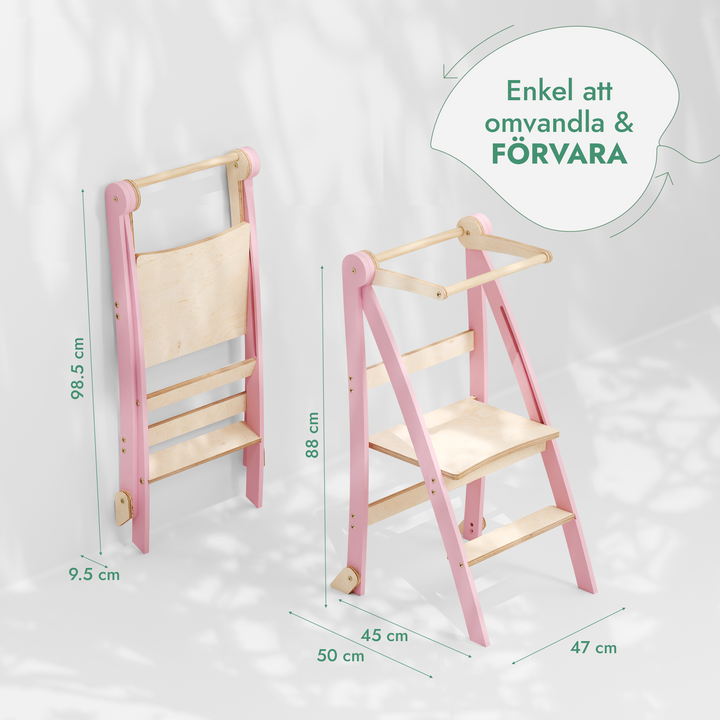 Montessori lärartorn: Fällbar trampstol för småbarn - Rosa