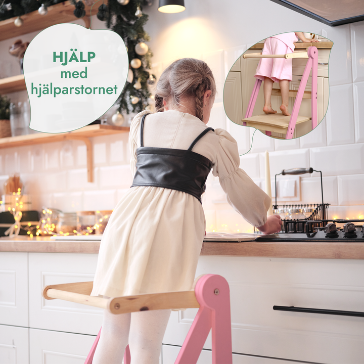 Montessori lärartorn: Fällbar trampstol för småbarn - Rosa