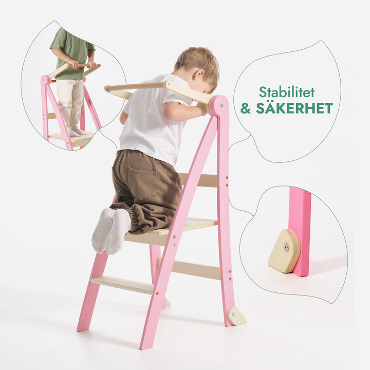 Montessori lärartorn: Fällbar trampstol för småbarn - Rosa